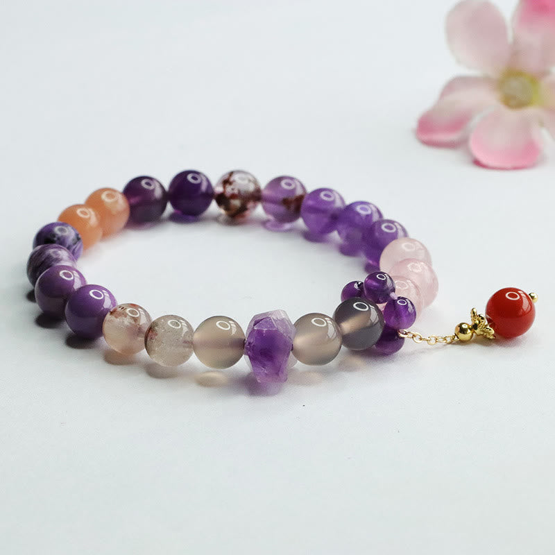 Buddha Stones Natural Amethyst Crystal Inner Peace Healing Bead Charm Bracelet