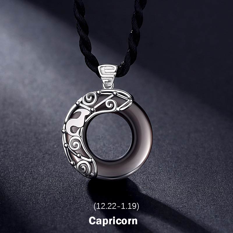 Buddha Stones 12 Constellations of the Zodiac Ice Obsidian Blessing Round Pendant Necklace - Capricorn - Rope - image 19