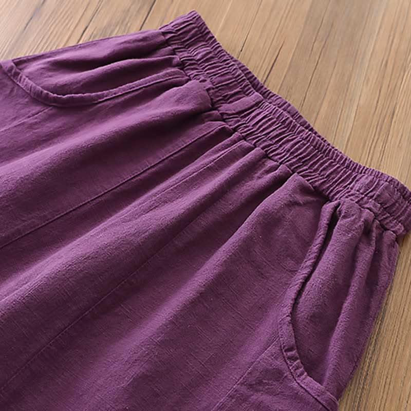 Buddha Stones Ramie Linen Flexible Waistband Yoga Harem Pants With Pockets