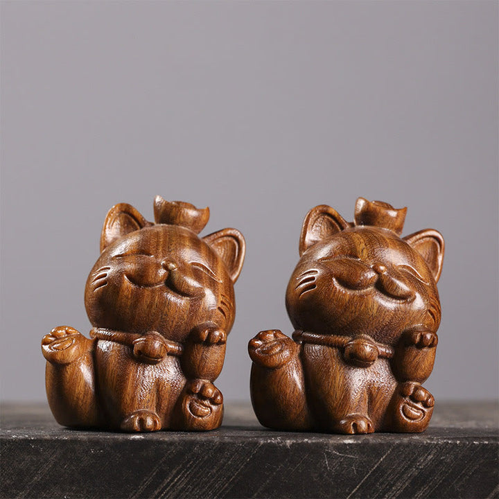 Buddha Stones Mini Green Sandalwood Ingot Lucky Cat Carved Peace Desk Decorations - image 10