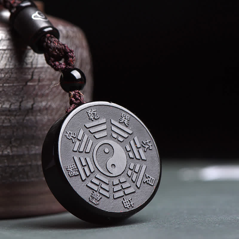Black Obsidian Bagua Yin Yang Strength Necklace Pendant - Black Obsidian (Purification ♥ Transformation) - image 1
