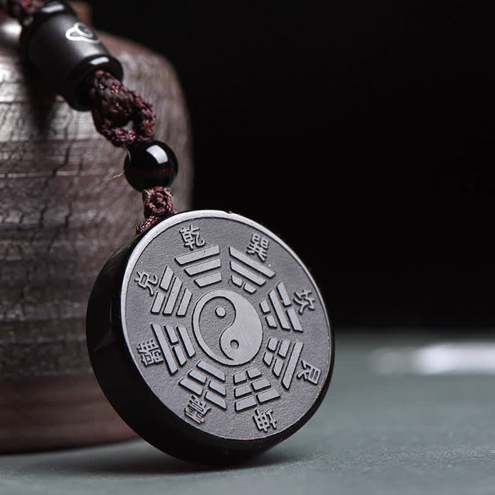 Black Obsidian Bagua Yin Yang Strength Necklace Pendant - Black Obsidian (Purification ♥ Transformation) - image 1