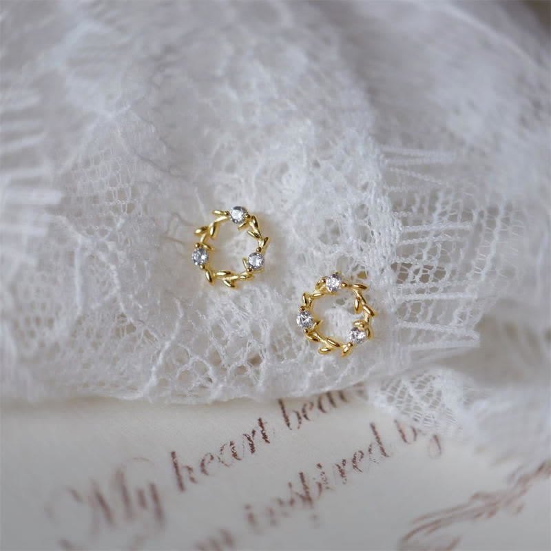 Buddha Stones 925 Sterling Silver Tiny Wreath Stud Blessing Flower Earrings - image 4