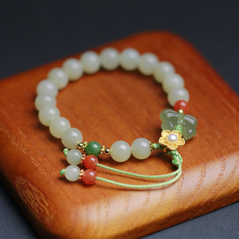 925 Sterling Silver Jade Luck Flower Butterfly Bracelet - Jade (Prosperity ♥ Abundance) - image 0