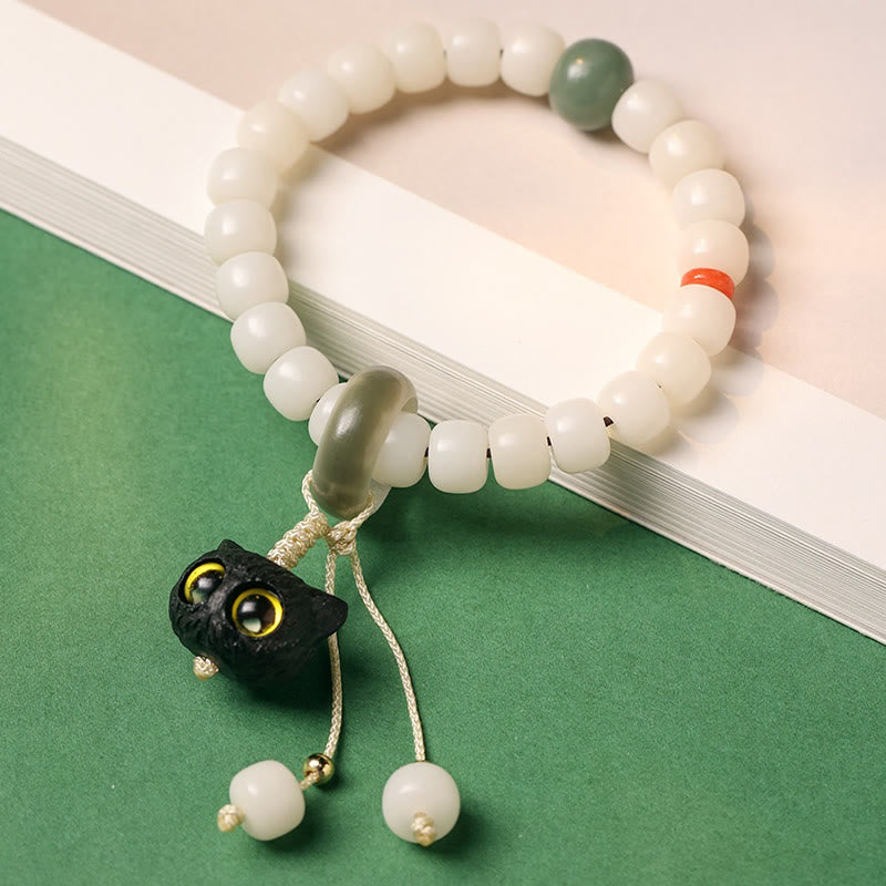 Buddha Stones Natural Bodhi Seed African Blackwood Lovely Cat Charm Peace Harmony Bracelet - image 2