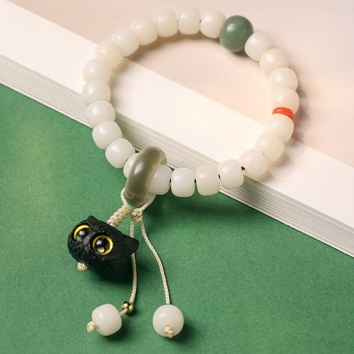 Buddha Stones Natural Bodhi Seed African Blackwood Lovely Cat Charm Peace Harmony Bracelet - image 2