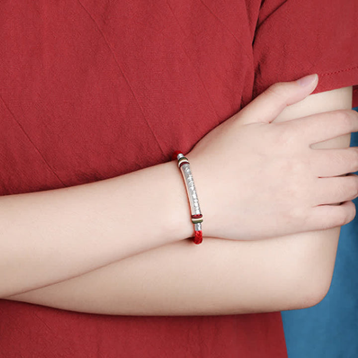 Buddha Stones 999 Sterling Silver Om Mani Padme Hum Protection Strength String Bracelet - image 4