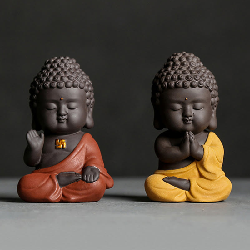 Buddha Stones Small Buddha Serenity Purple Clay Home Desk Decoration - image 1