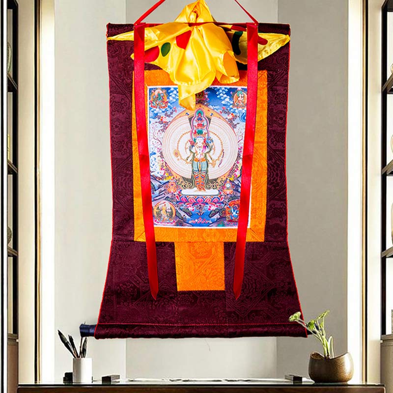 Tibetan Thousand-handed Avalokitesvara Framed Thangka Blessing Decoration - image 4