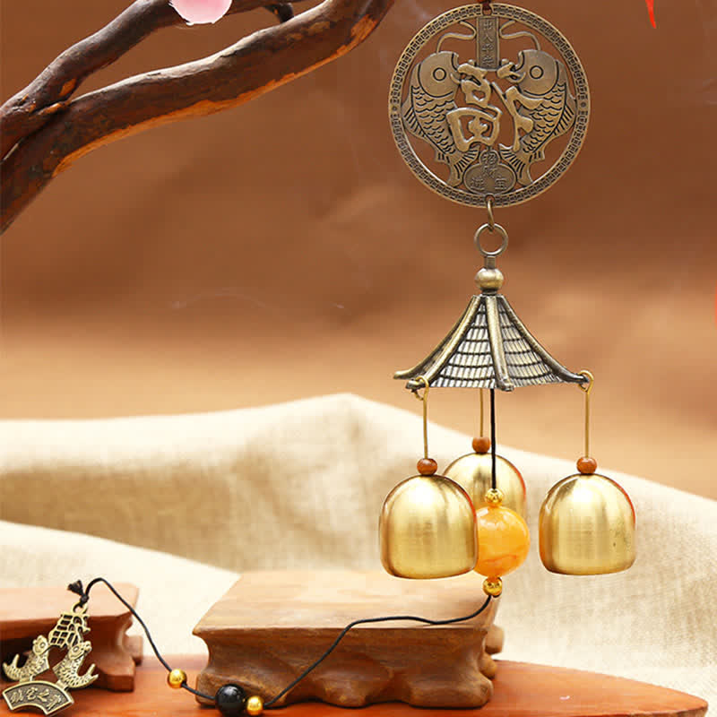 Feng Shui Copper Coin Koi Fish Bagua Kirin Wind Chime Bell Luck Wall Hanging Decoration - Koi Fish Happiness - image 1