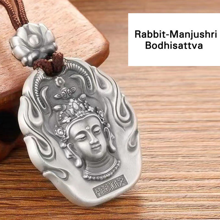 Buddha Stones Chinese Zodiac Natal Buddha Om Mani Padme Hum Lotus Compassion Necklace Pendant - Rabbit-Manjushri Bodhisattva - image 13