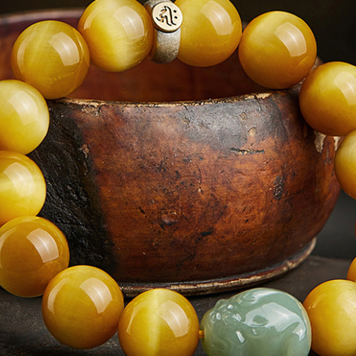 Chinese Zodiac Natal Buddha Tiger Eye Pixiu Jade Protection Bracelet