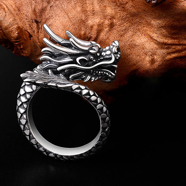 Buddha Stones 990 Sterling Silver Vintage Dragon Design Luck Protection Strength Adjustable Ring - image 3