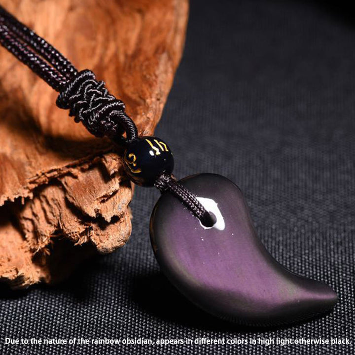 Buddha Stones Rainbow Obsidian Yin Yang Strength Pendant Necklace