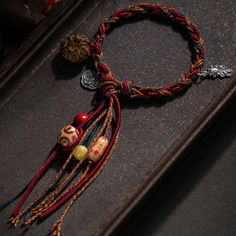 Buddha Stones Tibetan Handmade Colorful Thread 925 Sterling Silver Koi Fish Protection Strength String Bracelet - image 5