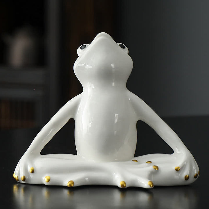 Meditating Ceramic Zen Frog Statue Decoration - Meditation Frog - White - image 5