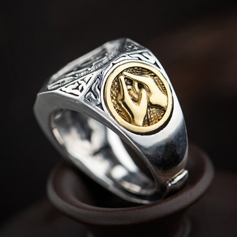 Buddha Stones 925 Sterling Silver Sanskrit Design Carved Protection Adjustable Ring - image 7