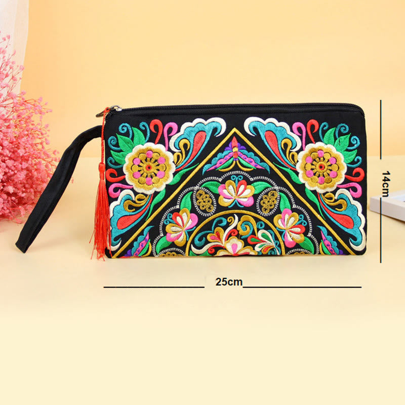 Buddha Stones Dragon Butterfly Cosmos Flower Embroidery Wallet Shopping Purse