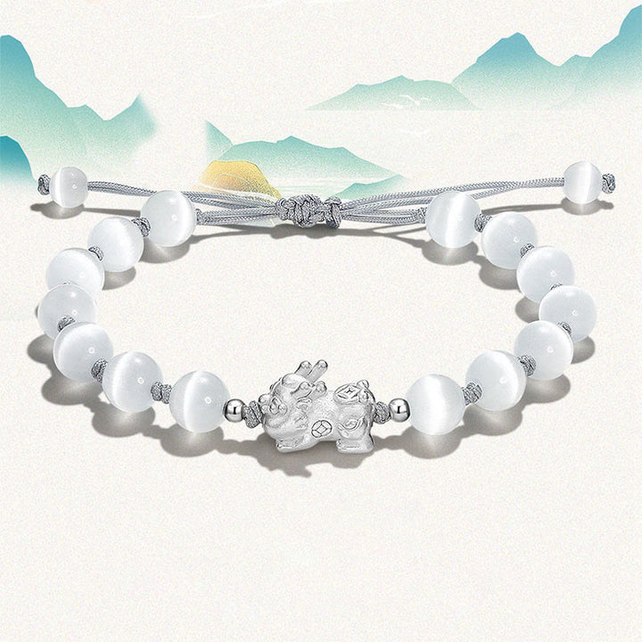 Buddha Stones Natural Black Obsidian Cat's Eye Pink Crystal PiXiu Strength Bracelet - image 6