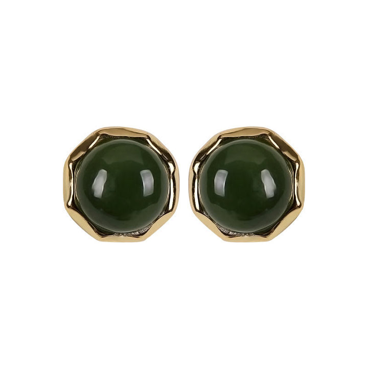 Buddha Stones 925 Sterling Silver Plated Gold Natural Hetian Cyan Jade Bead Luck Stud Earrings - image 8