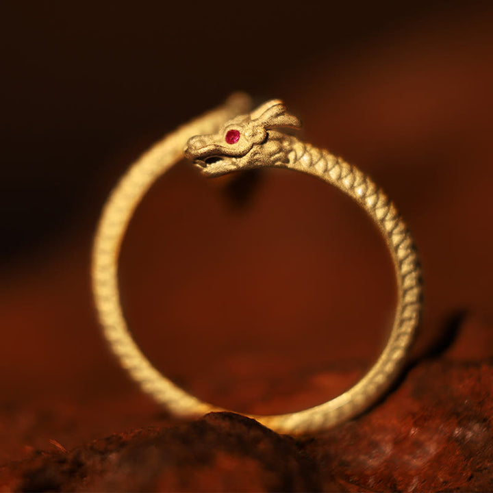 Buddha Stones 925 Sterling Silver Vintage Dragon Luck Protection Strength Adjustable Ring - image 2