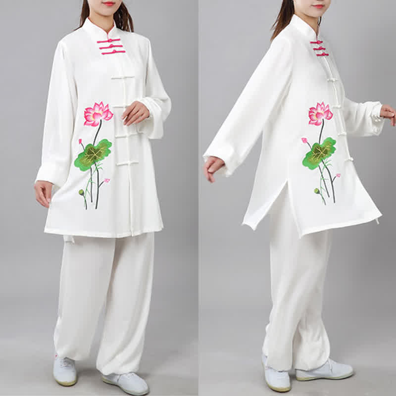 Lotus Flower Leaf Pattern Tai Chi Meditation Prayer Spiritual Zen Practice Clothing Women's Set - image 4