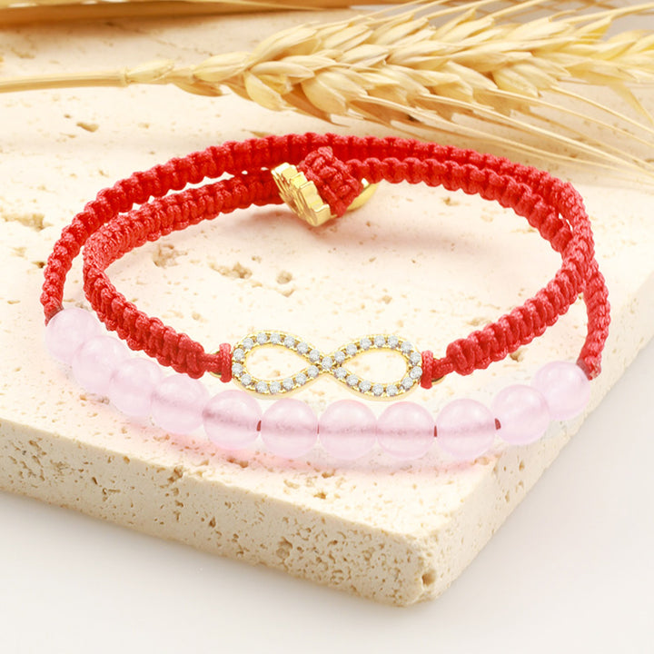 Buddha Stones Tibetan Handmade Lotus Pink Crystal Soothing Red String Bracelet - image 2