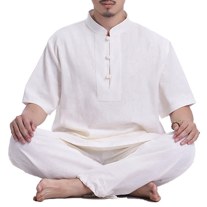 Spiritual Zen Meditation Prayer Practice Cotton Linen Clothing Men's Set - Beige - US/UK/AU44，EU54 (3XL) - image 0
