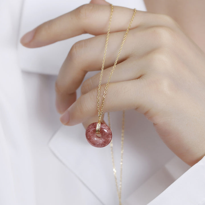 925 Sterling Silver Strawberry Quartz Healing Positive Necklace - image 2