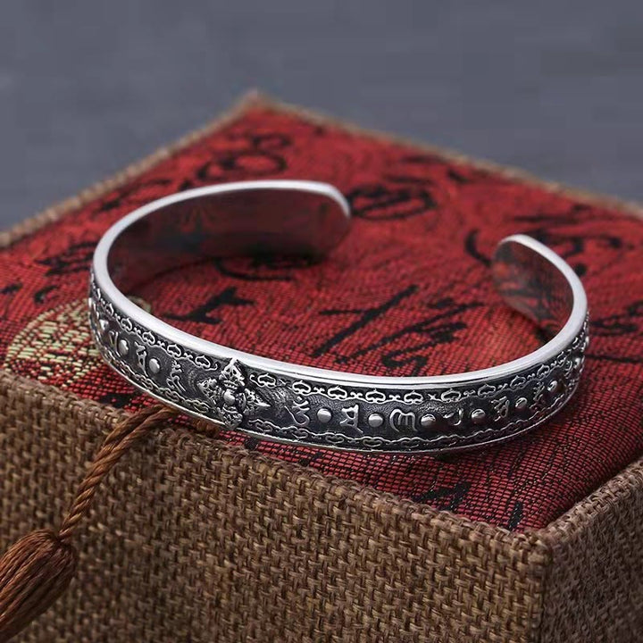 Buddha Stones 925 Sterling Silver Om Mani Padme Hum Double Dorje Engraved Wisdom Cuff Bracelet Bangle - image 12