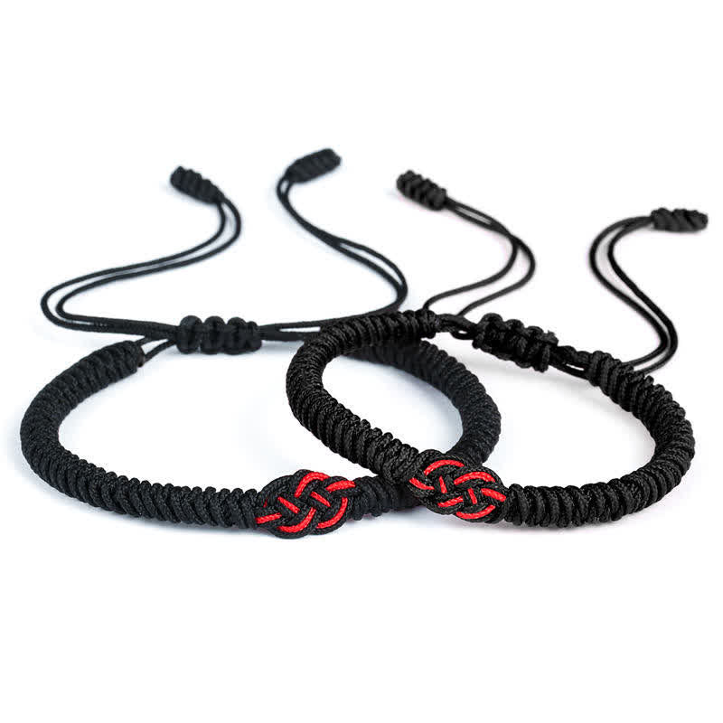 Buddha Stones 2Pcs Tibetan Luck Chinese Knot Protection String Bracelet - Black(Bracelet Size 16-27cm) - image 20