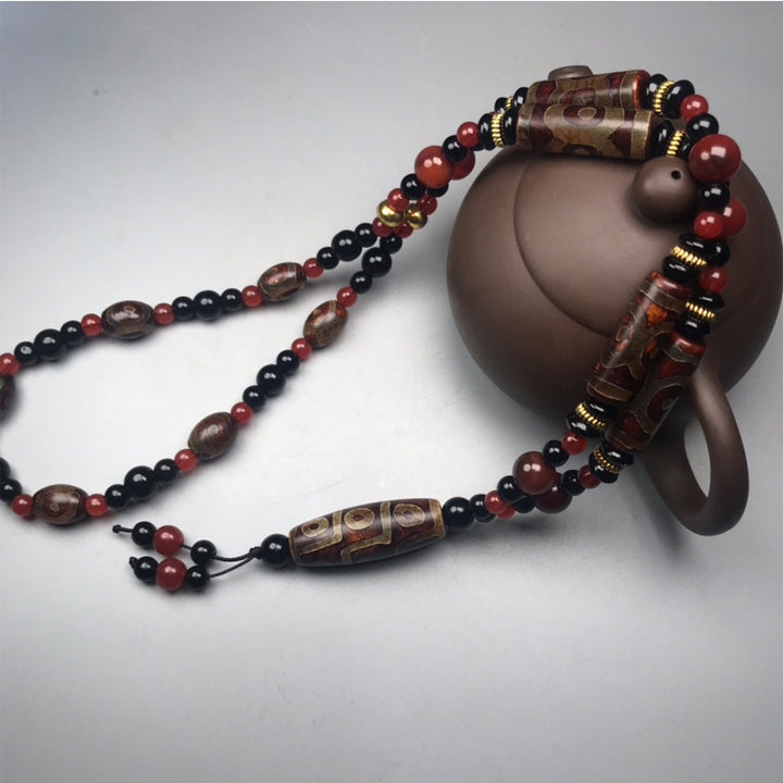 Buddha Stones Nine-Eye Dzi Bead Red Agate Wealth Health Necklace - image 4