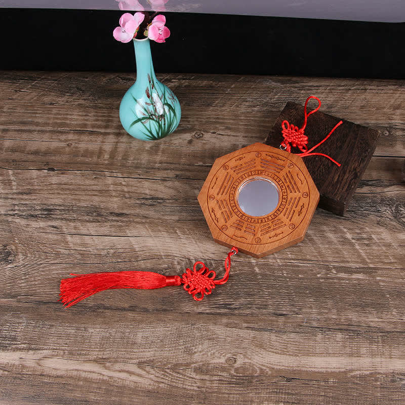 Feng Shui Bagua Map Peach Wood Five-Emperor Coins Chinese Knotting Balance Energy Map Mirror - 20*2cm - Concave Mirror - Bagua Map&Chinese Knotting - image 4