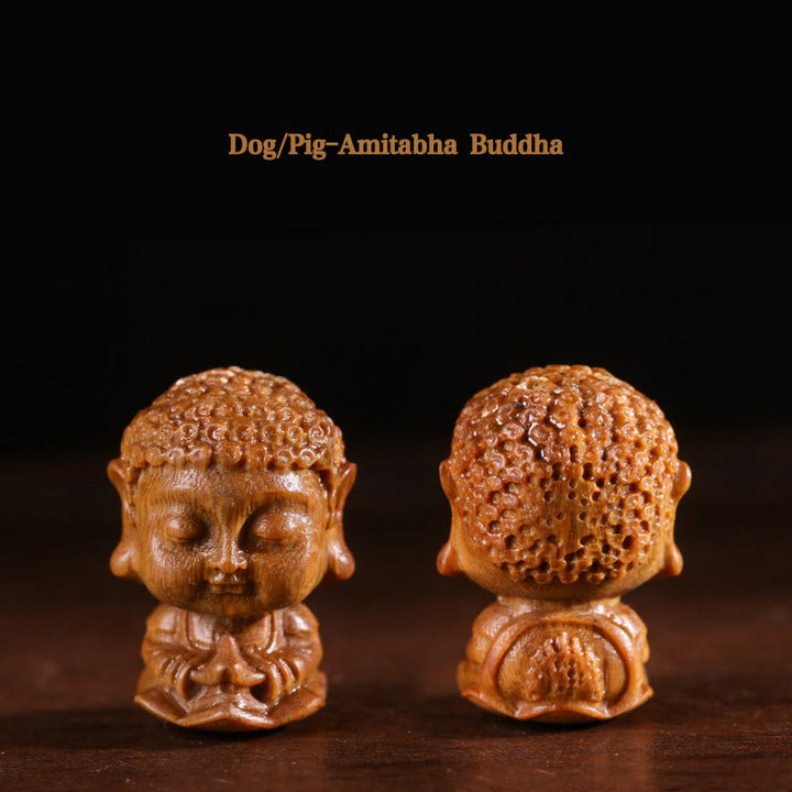 Chinese Zodiac Natal Buddha Green Sandalwood Lotus Engraved Positive Home Decoration - Dog/Pig-Amitabha Buddha - image 12