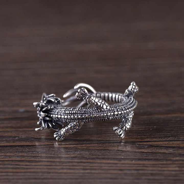 925 Sterling Silver Dragon Luck Protection Ring - image 9