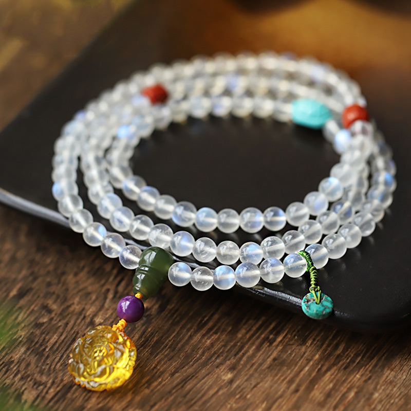 Buddha Stones 108 Mala Beads Moonstone Amber Lotus Turquoise Crystal Healing Bracelet - image 7