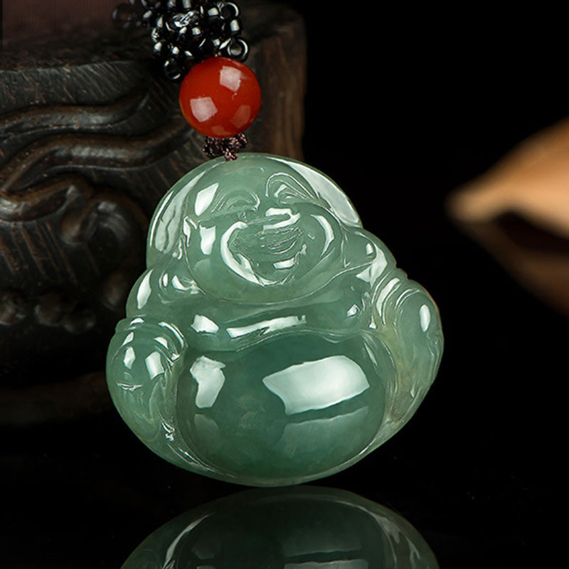 Laughing Buddha Jade Abundance String Necklace Pendant - 26*30mm - image 1