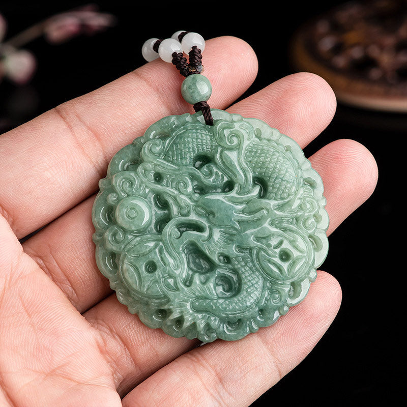 Buddha Stones Chinese Zodiac Dragon Jade Fortune Necklace String Pendant - image 5