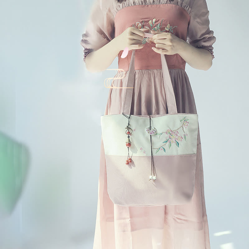 Pear Flower Plum Peach Blossom Bamboo Embroidery Canvas Large Capacity Shoulder Bag Tote Bag - image 33