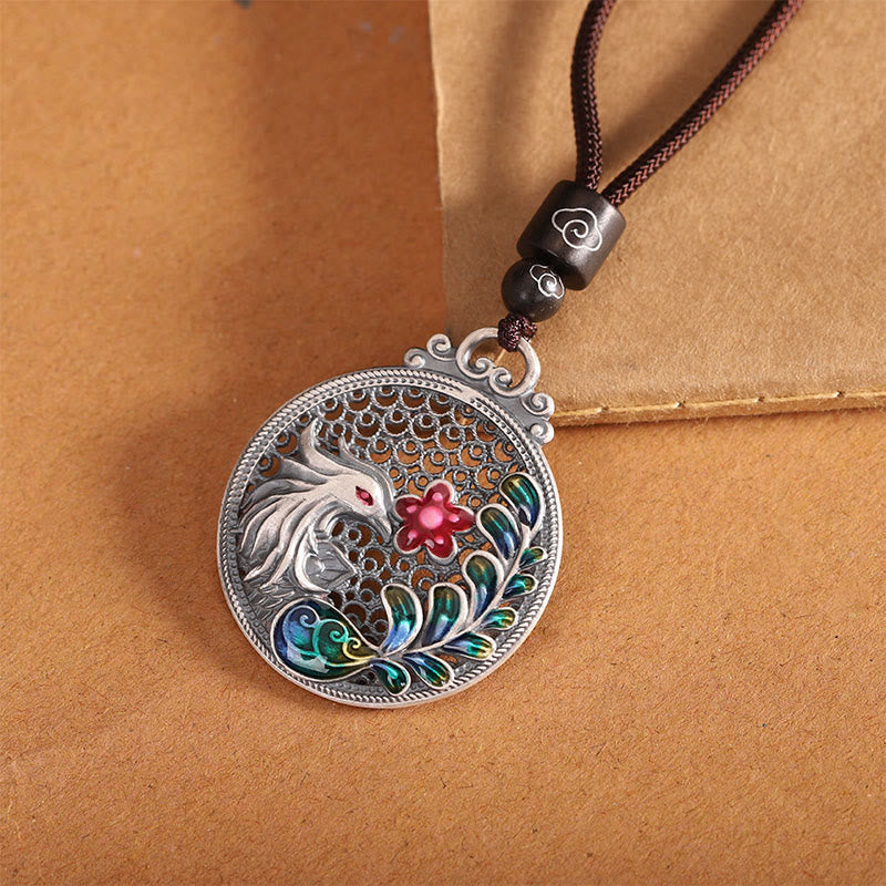 Buddha Stones 990 Sterling Silver Phoenix Luck Protection Necklace Pendant - image 1
