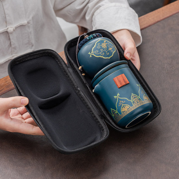 Flower Chinese Gongfu Ceramic Teapot Portable Outdoor Travel Tea Set Bag - image 11