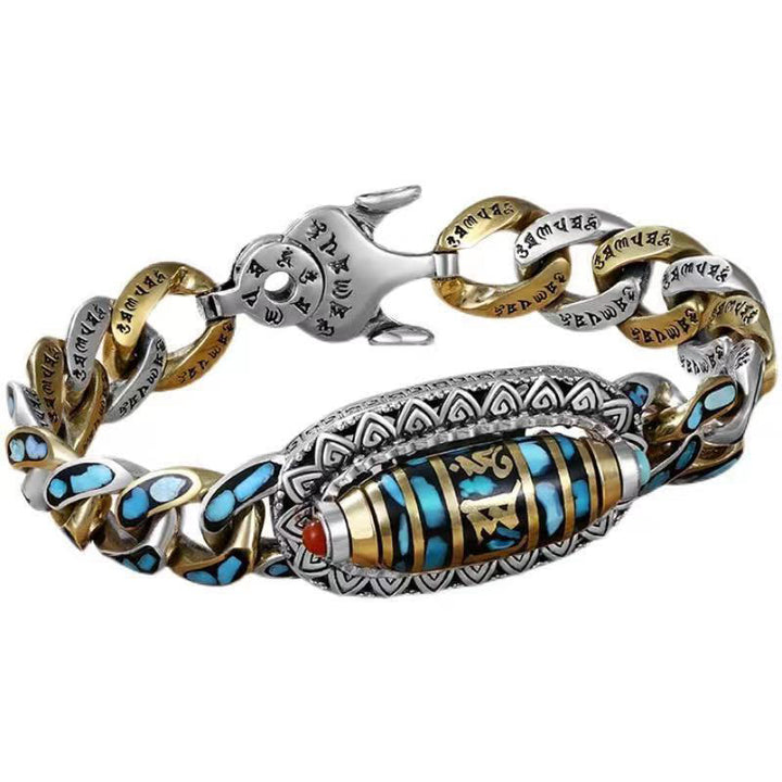 Buddha Stones Tibetan Nine-Eye Dzi Bead Om Mani Padme Hum Turquoise Protection Rotatable Bracelet - image 4