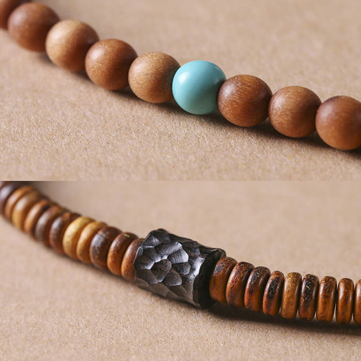 Buddha Stones Sandalwood Small Leaf Red Sandalwood Turquoise Protection Double Wrap Bracelet