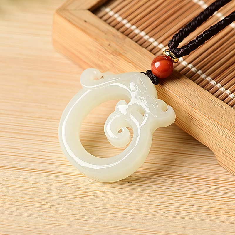White Jade Cyan Jade Dragon Protection Necklace String Pendant - White Jade - image 7