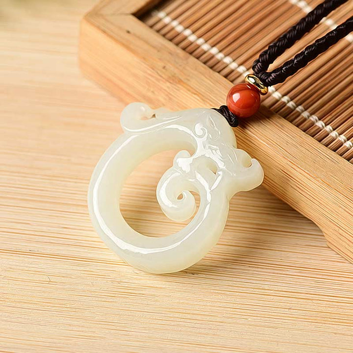 White Jade Cyan Jade Dragon Protection Necklace String Pendant - White Jade - image 7