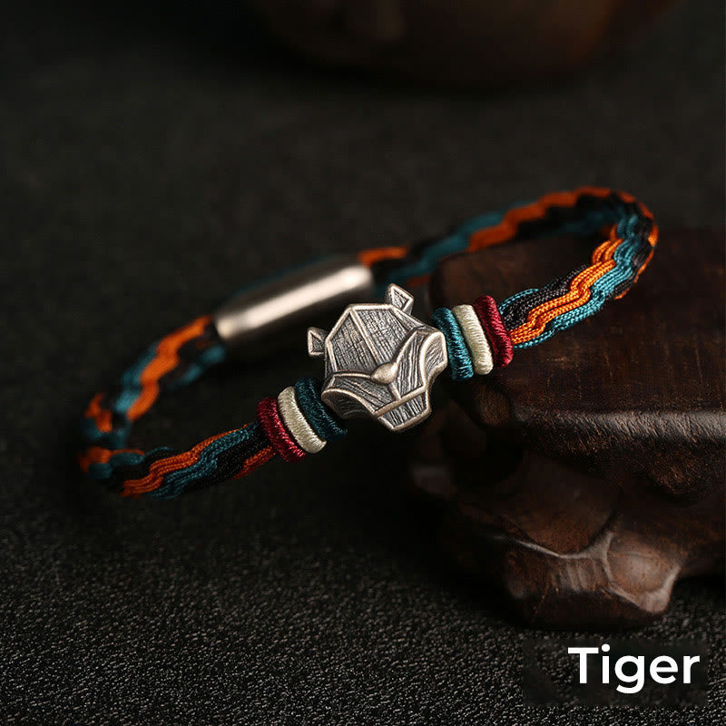 Buddha Stones Handmade 999 Sterling Silver Year of the Dragon Chinese Zodiac Protection Colorful Reincarnation Knot Rope Bracelet - Tiger - 19cm - image 13
