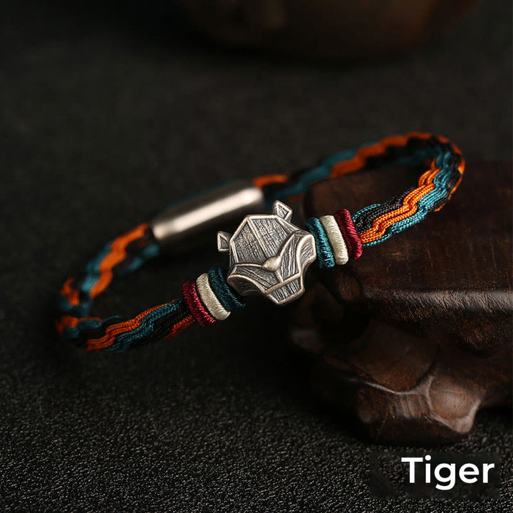 Buddha Stones Handmade 999 Sterling Silver Year of the Dragon Chinese Zodiac Protection Colorful Reincarnation Knot Rope Bracelet - Tiger - 19cm - image 13