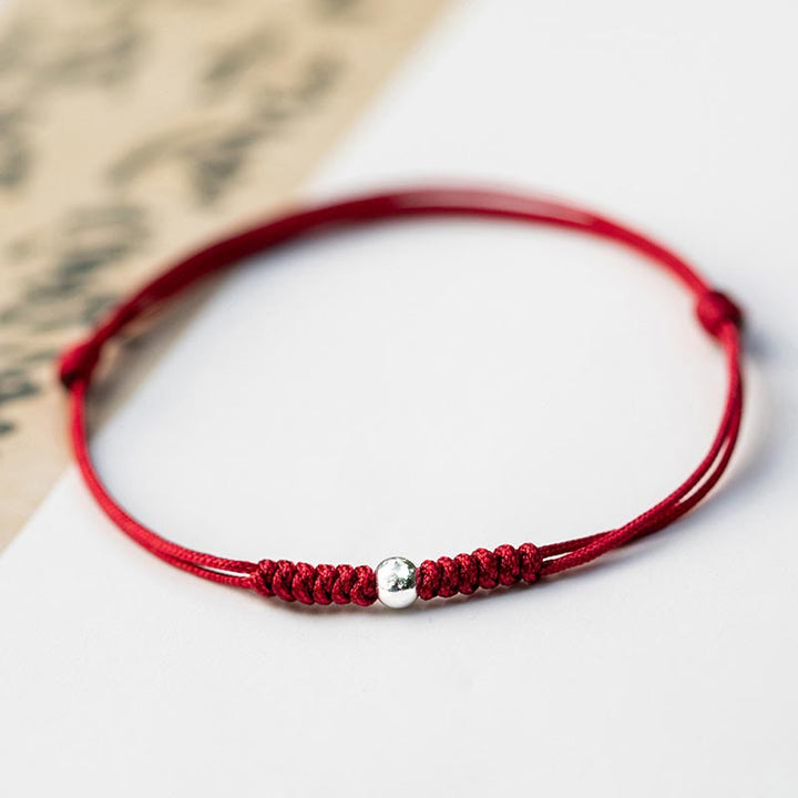 Buddha Stones 925 Sterling Silver Luck Bead Protection Red String Braided Bracelet - Round Bead - Dark Red(Wrist Circumference 14-18cm) - image 14
