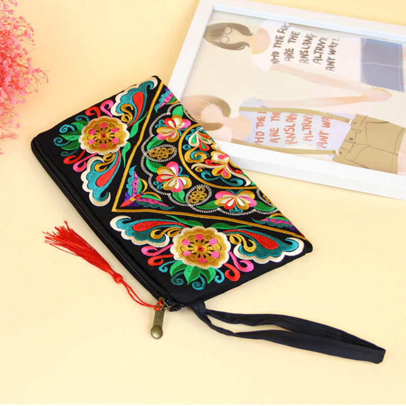 Buddha Stones Dragon Butterfly Cosmos Flower Embroidery Wallet Shopping Purse