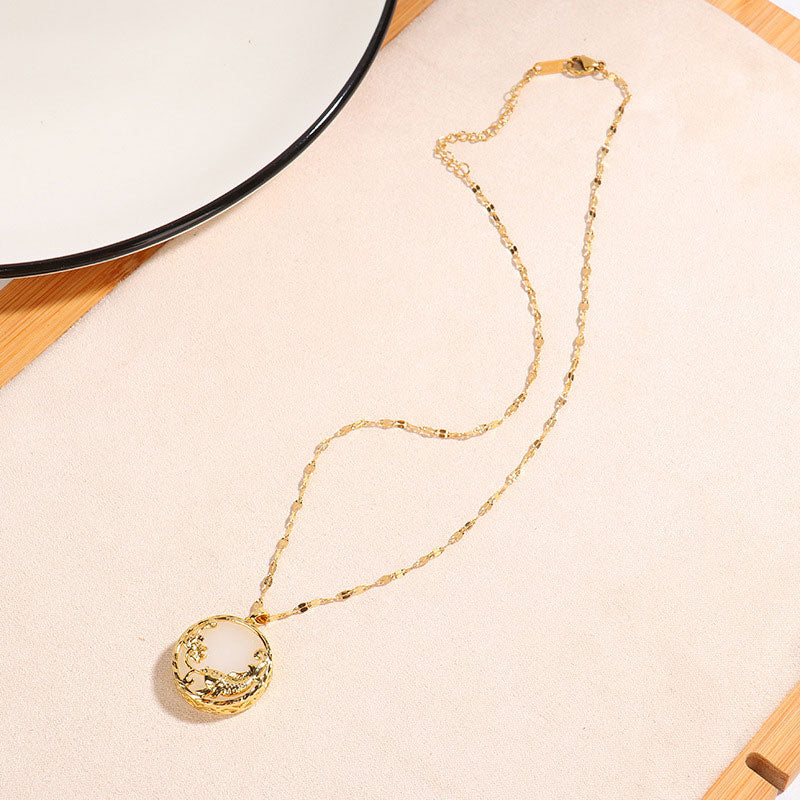 Buddha Stones Natural Jade Koi Fish Lotus Luck Necklace Pendant - image 7